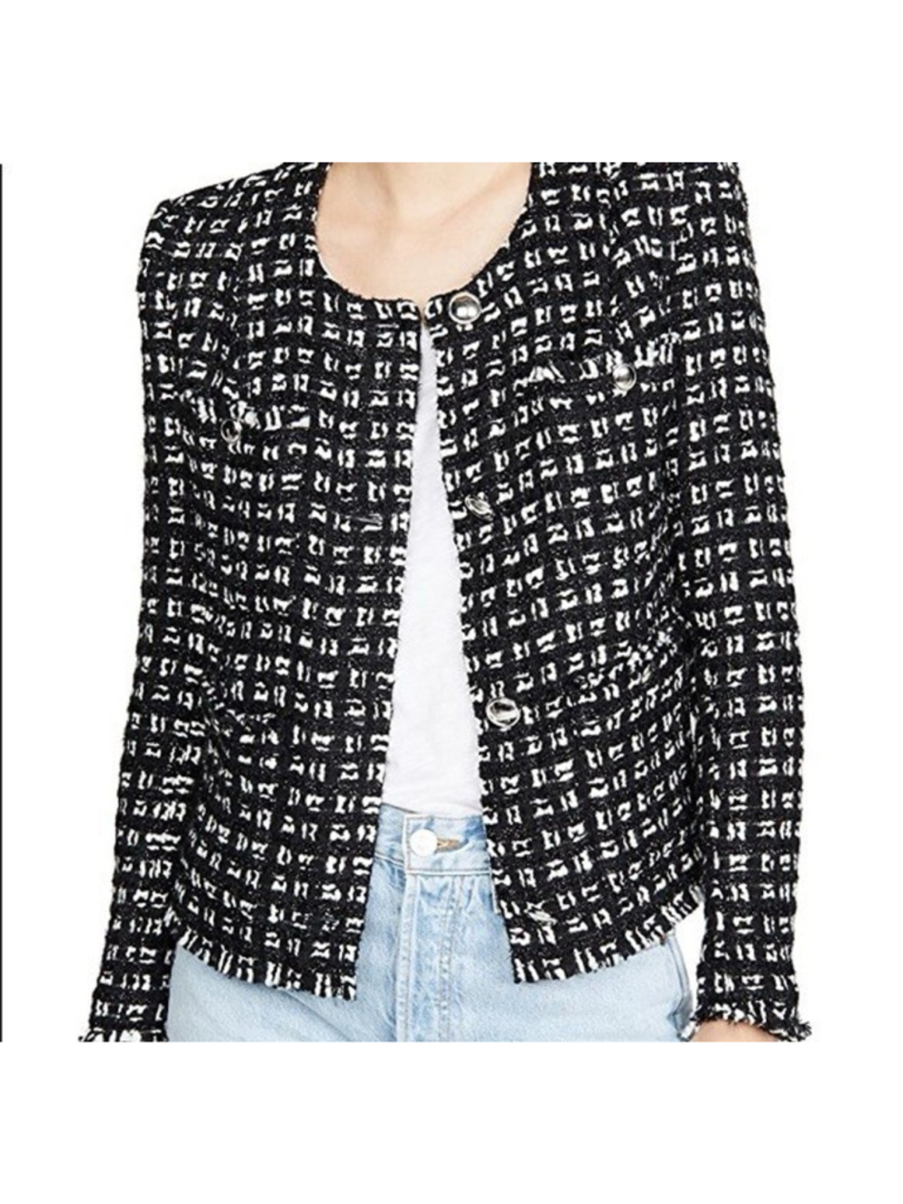 IRO Teytas Wool Blend Metallic Tweed Fringe Blazer Jacket FR42 US L